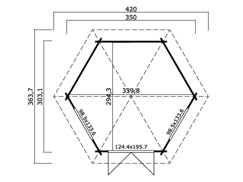 Havepavillon i træ Provence, sekskantet 3,5x3,03x3,18m, 44mm, Mørkegrå