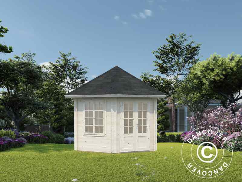 Havepavillon i træ m/trægulv, 3,03x3,03x3,36m, 7,6m², Natur