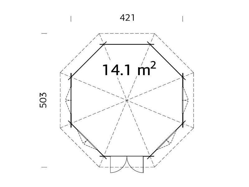 Havepavillon i træ m/trægulv, 4,21x4,21x3,71m, 14,1m², Natur