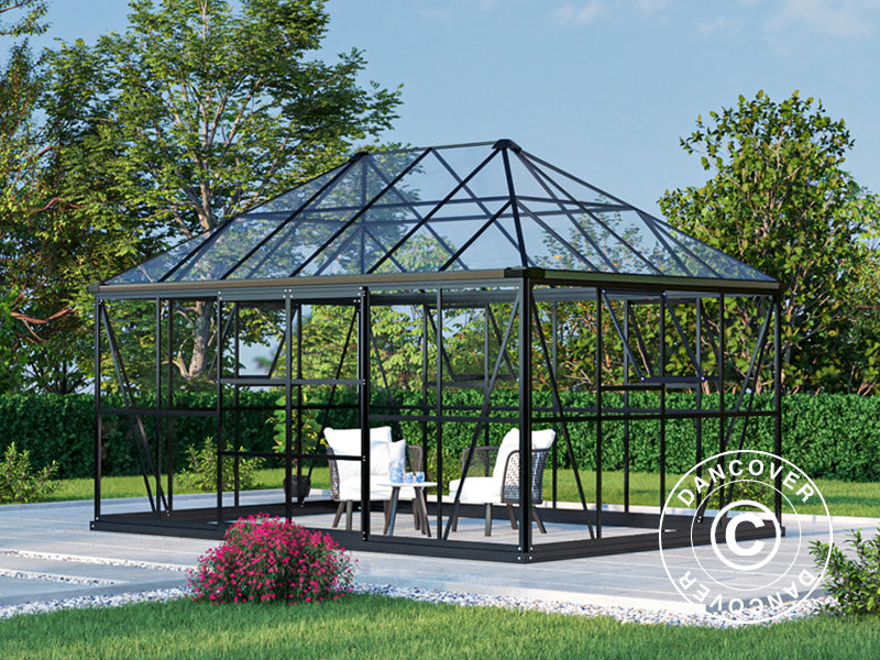 Orangeri, pavillon glas 12m², 4,2x2,86x2,84m m/sokkel, Sort