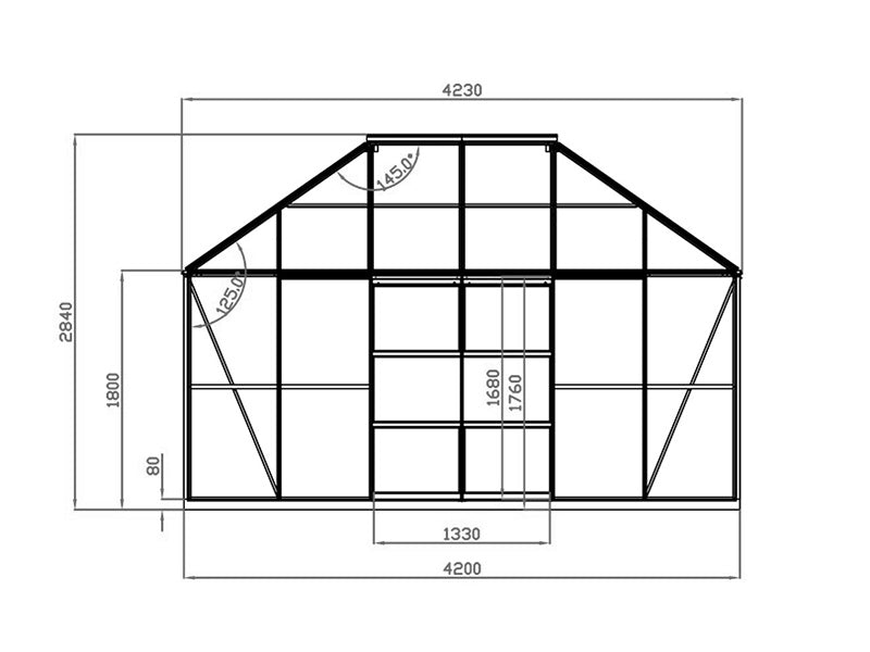 Orangeri, pavillon glas 12m², 4,2x2,86x2,84m m/sokkel, Sort