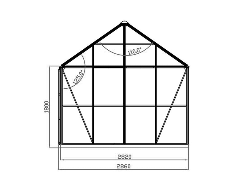 Orangeri, pavillon glas 12m², 4,2x2,86x2,84m m/sokkel, Sort
