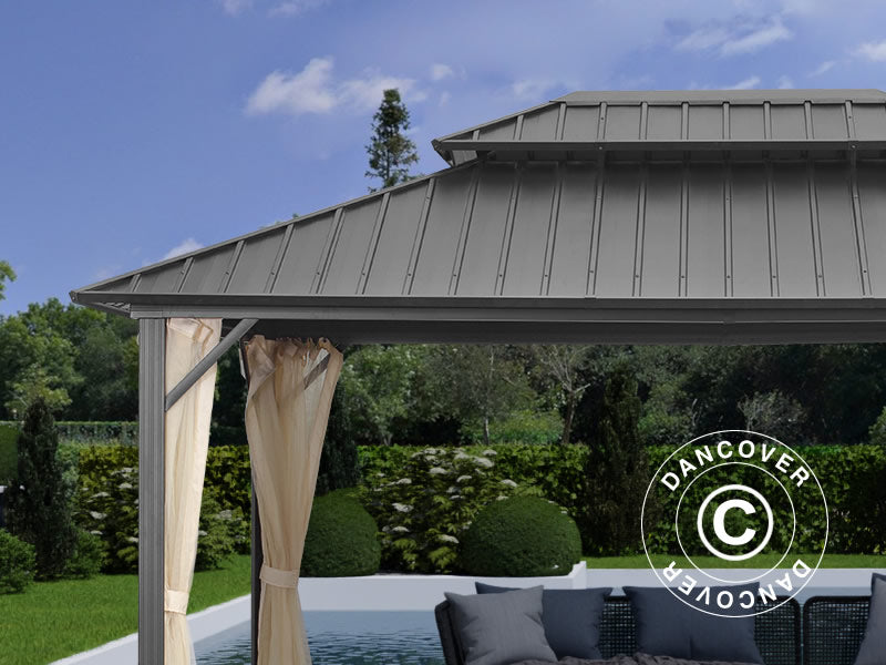 Pavillon San Francisco m/sidevægge og myggenet, 3,65x4,85m, Sort/Natur