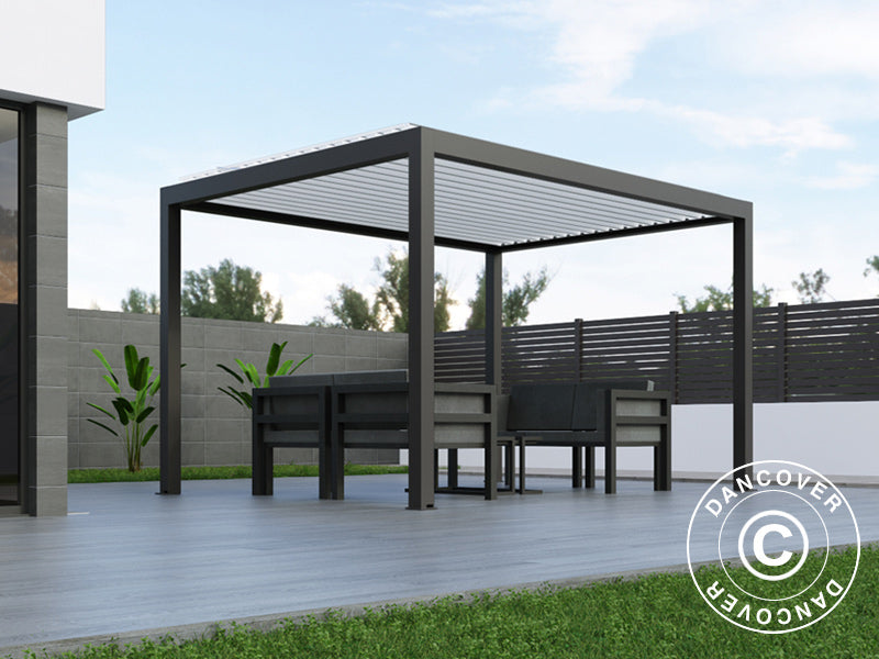 Bioklimatiske pergola pavillon Génova, 4x4m, Antracit/Hvid
