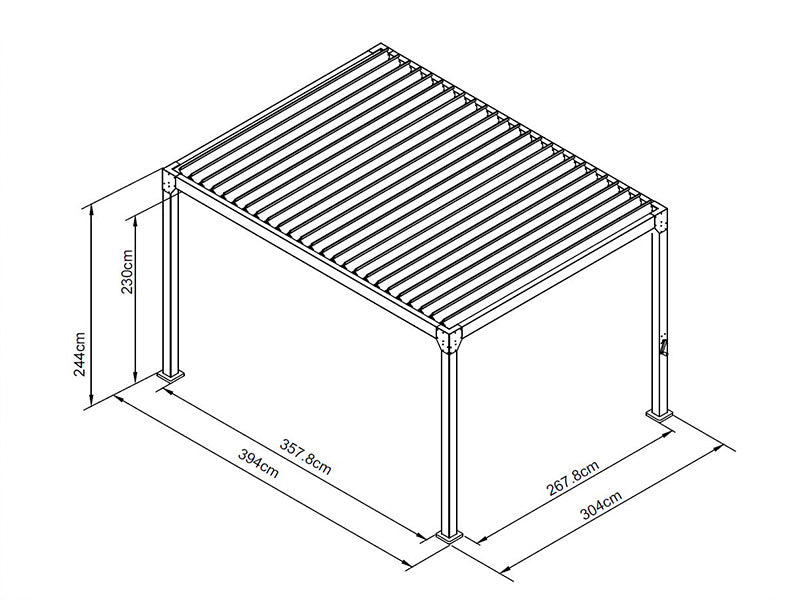 Bioklimatisk pergola pavillon Monterey, 3x4m, m/sidevægge og myggenet, Sort