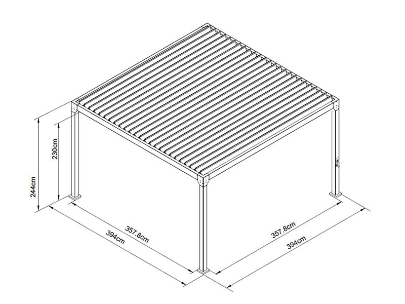 Bioklimatisk pergola pavillon Monterey, 4x4m, m/sidevægge og myggenet, Sort