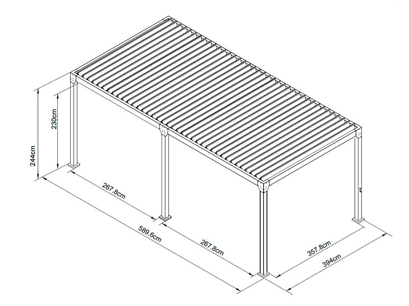Bioklimatisk pergola pavillon Monterey, 4x6m, m/sidevægge og myggenet, Sort