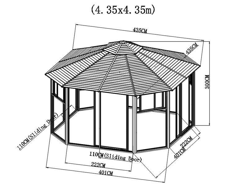 Pavillon San Bruno m/polycarbonat, ottekantet 4,35x4,35m, Messing