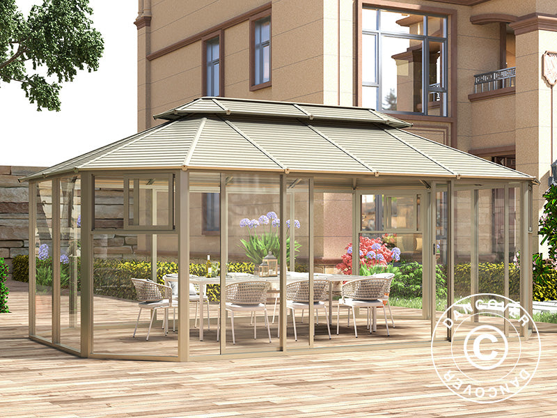 Pavillon San Bruno m/polycarbonat, ottekantet 4,35x6,6m, Messing