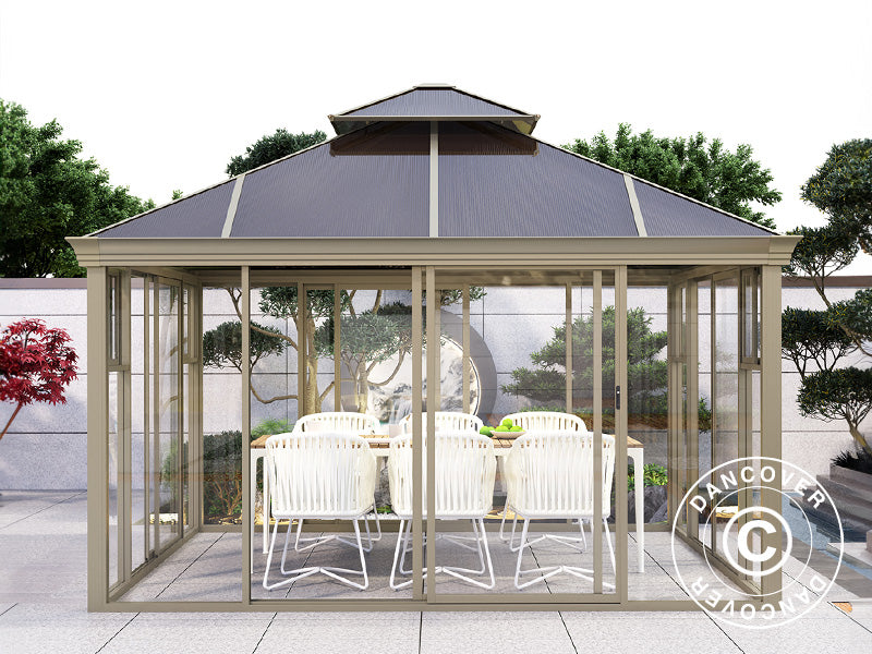 Pavillon polycarbonat Santa Ana, 4x4m, Messing