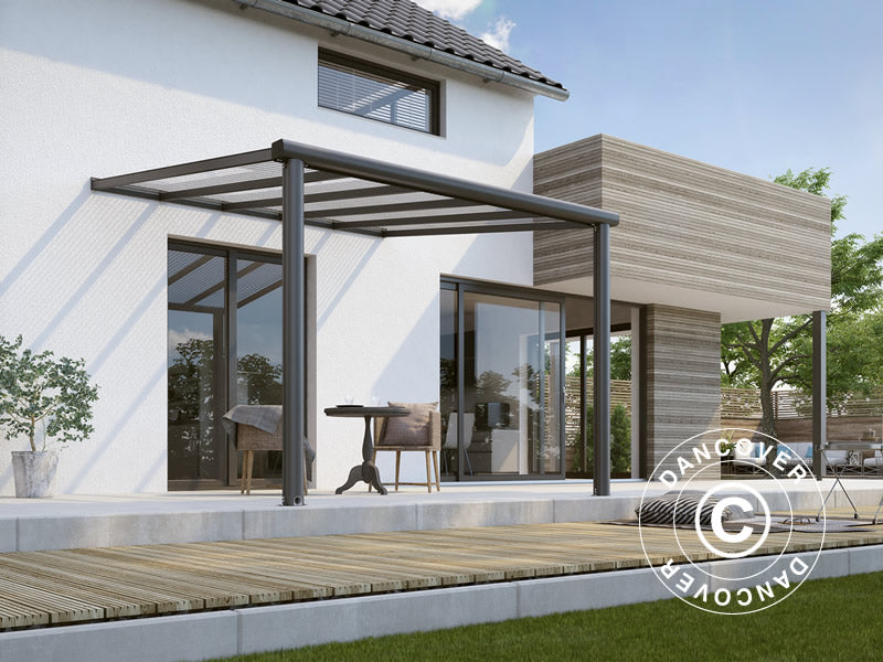 Terrasseoverdækning Compact m/polycarbonattag, 3x3,04m, Antracit