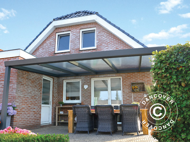 Terrasseoverdækning Expert m/polycarbonattag, 4x6m, Antracit