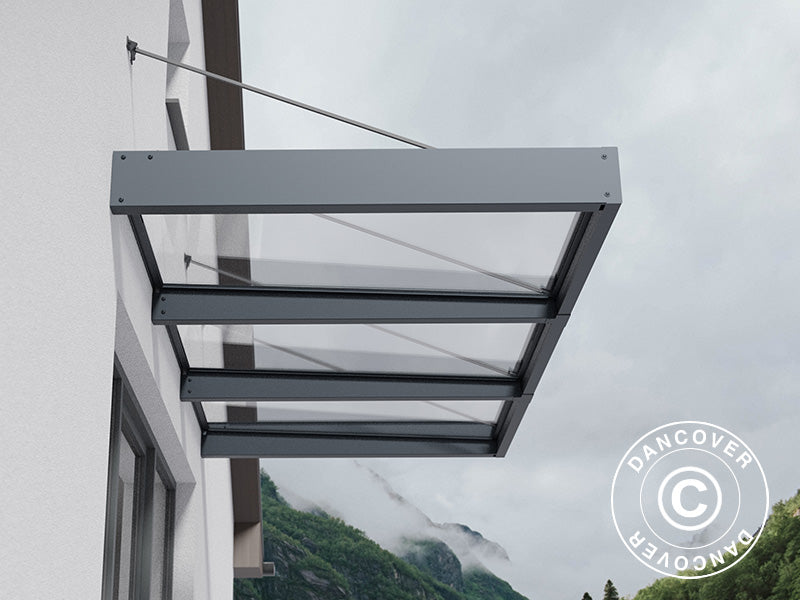 Baldakin Sophia XL 3000, Palram/Canopia, 1,40x2,86x0,17m, Mørkegrå/transparent