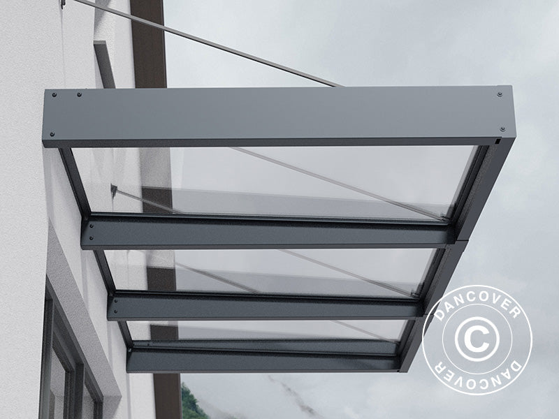 Baldakin Sophia XL 3000, Palram/Canopia, 1,40x2,86x0,17m, Mørkegrå/transparent