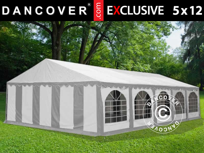 Partytelt Exclusive 5x12m PVC 900, Grå/Hvid