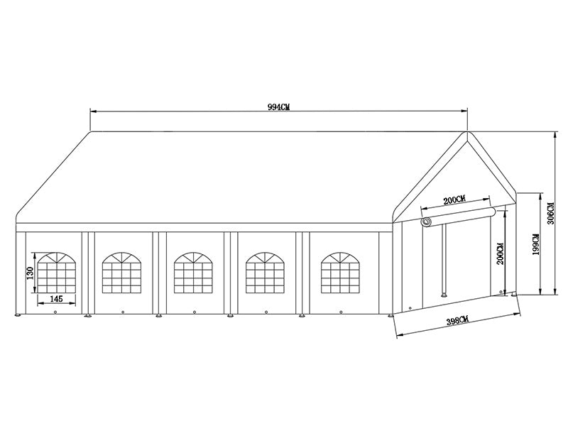 Partytelt Basic 4x10m PE 500, Hvid