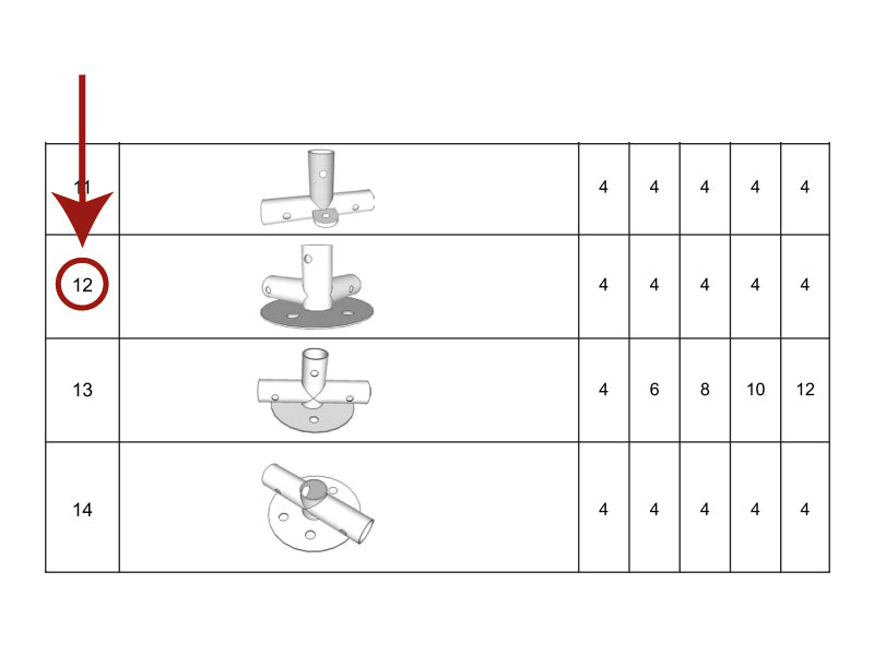 3-vejs samling til bundramme, Ø42mm, 90°
