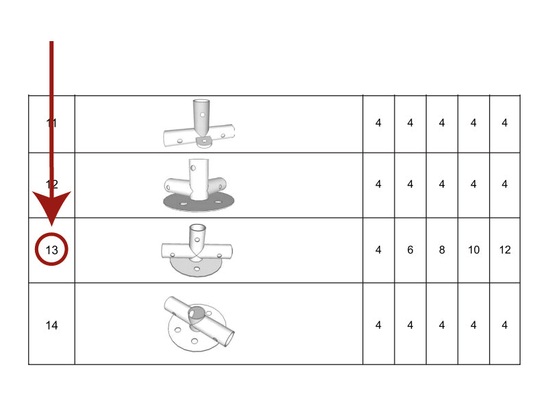 3-vejs samling til bundramme, Ø42mm, 250x80mm