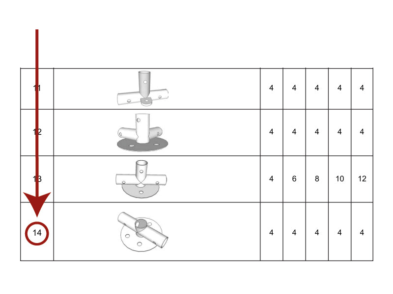 2-vejs samling til bundramme, Ø42mm, 250x50mm