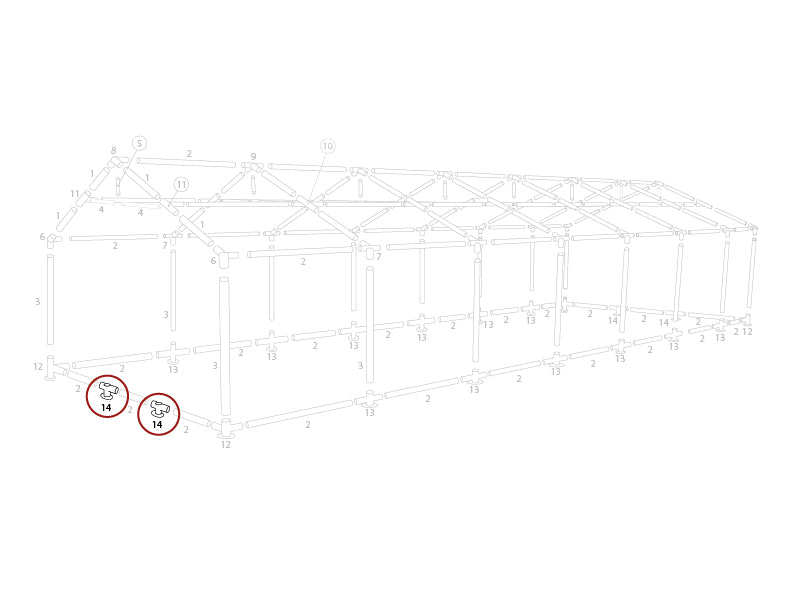 2-vejs samling til bundramme, Ø42mm, 250x50mm