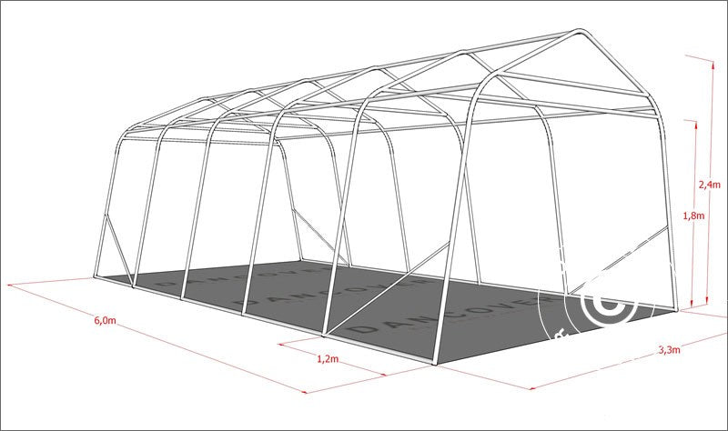 Garagetelt PRO 3,3x6x2,4m PVC, Grå