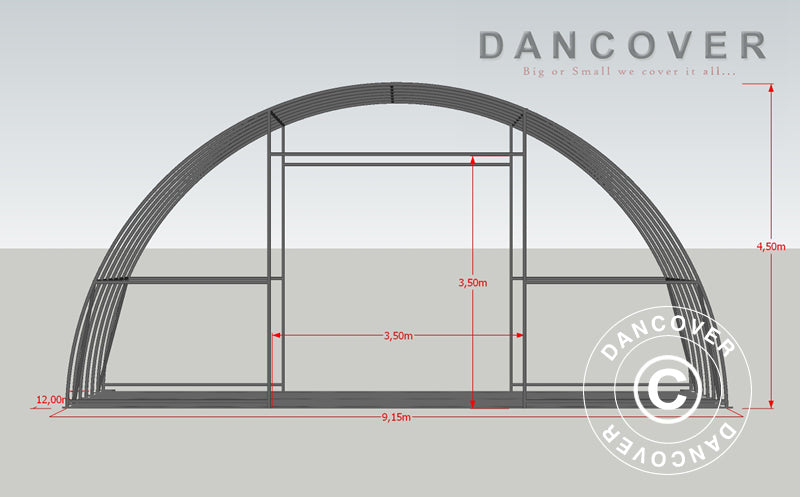 Rundbuehal, telthal 9,15x12x4,5m PVC, Hvid