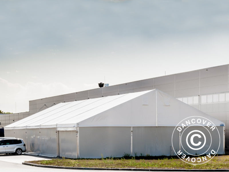 Professionel telthal Alu 15x15x6,03m m/skydeport, PVC, Hvid