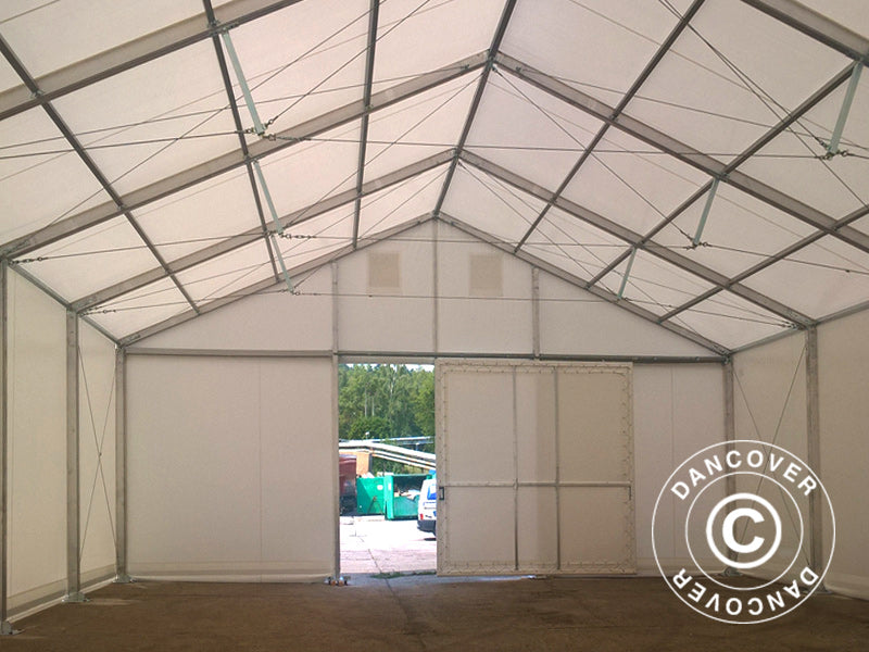 Professionel telthal Alu 15x15x6,03m m/skydeport, PVC, Hvid