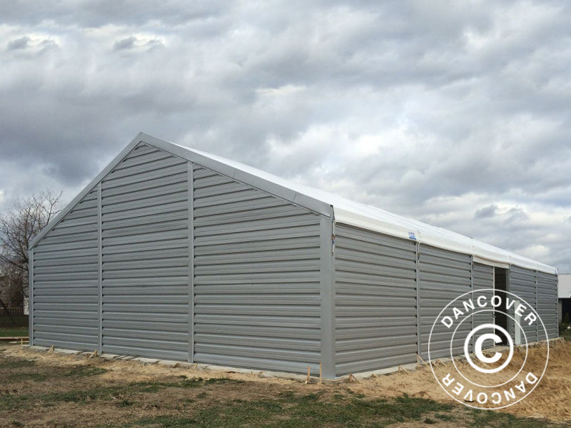 Professionel lagerhal Alu 12x25x5,92m m/skydeport, PVC/Metal, Hvid