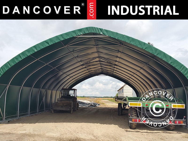 Telthal, rundbuehal 9x15x4,42m m/skydeport, PVC, Grøn