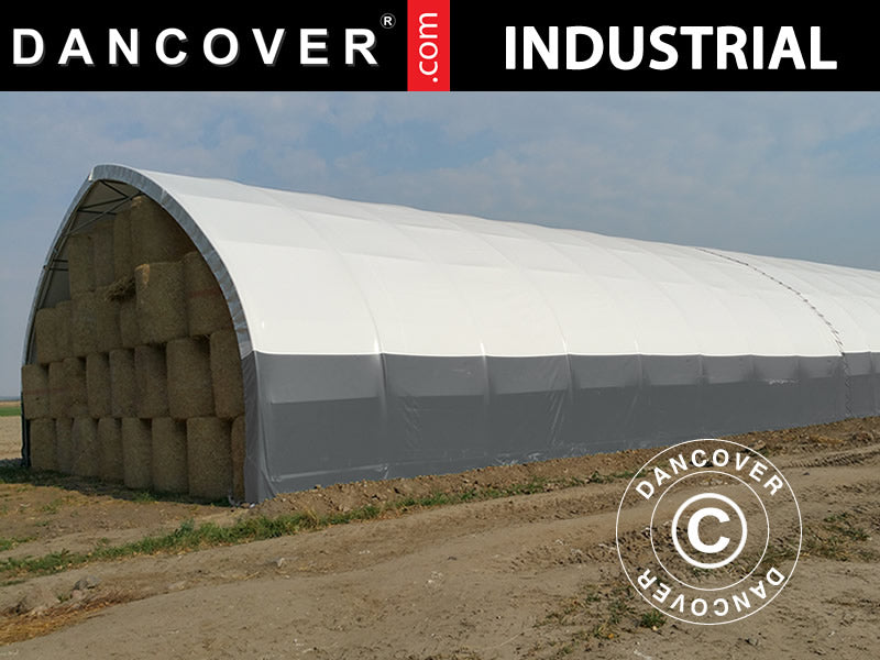 Telthal, rundbuehal 9x15x4,42m, PVC, Hvid/Grå