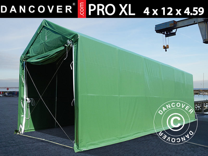 Lagertelt PRO XL 4x12x3,5x4,59m, PVC, Grøn
