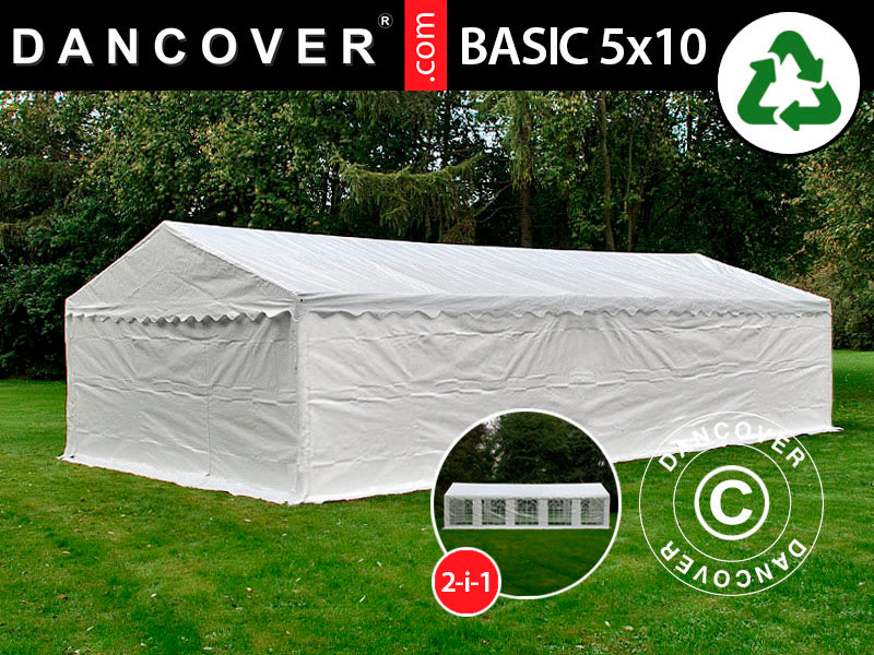 Opbevaringstelt Basic 2-i-1, 5x10m PE 700, Hvid