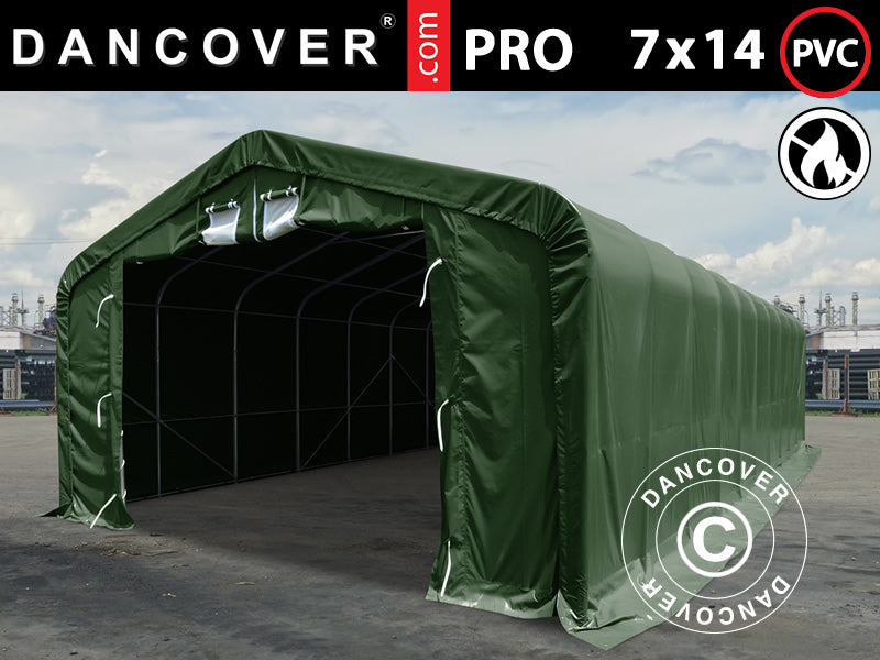 Lagertelt PRO 7x14x3,8m PVC m/ovenlys, Grøn