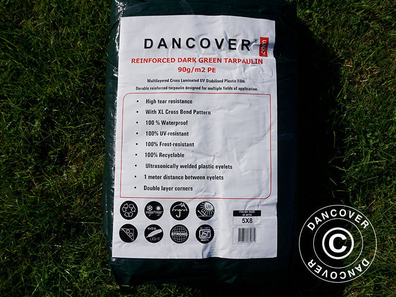 Presenning 5x8m, PE 90g/m², Forstærket, Mørkegrøn
