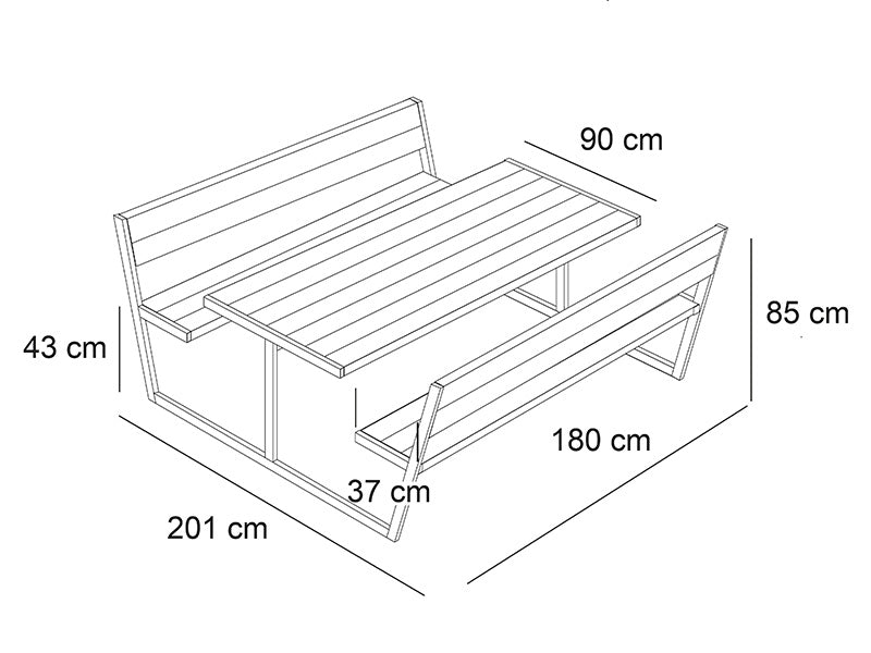 Bord/bænkesæt m/ryglæn, 2,05x1,8x0,85m, Natur