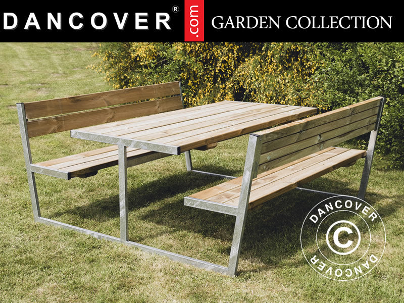 Bord/bænkesæt m/ryglæn, 2,05x1,8x0,85m, Natur