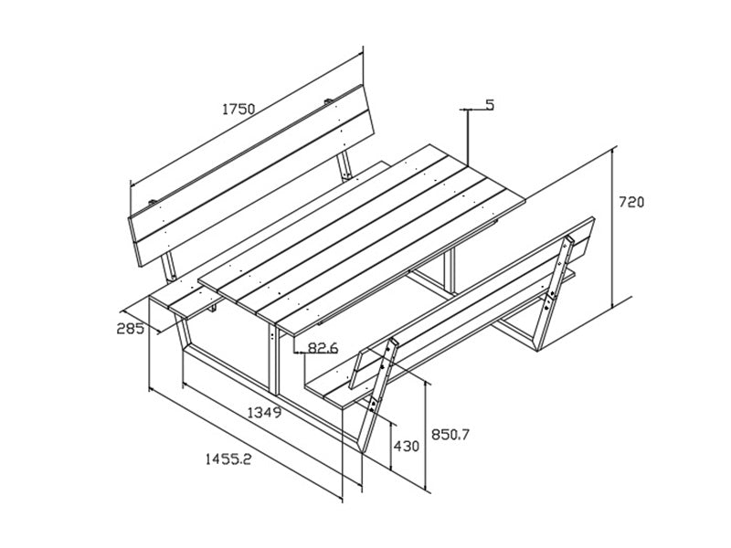 Bord/bænkesæt m/ryglæn, nonwood, 1,75x1,86m, Sort/Antracit