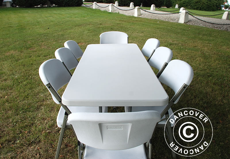Festpakke, 1 klapbord (180cm) + 8 stole, Lysegrå/Hvid
