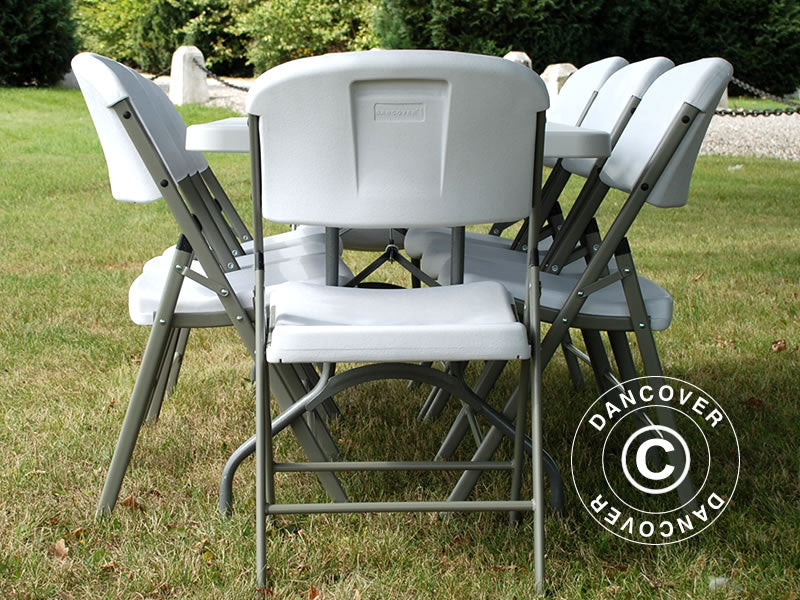 Festpakke, 1 klapbord (180cm) + 8 stole, Lysegrå/Hvid