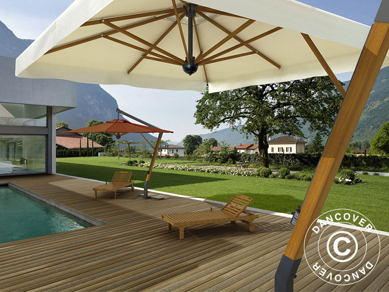 Hængeparasol Palladio Braccio med frise, 3,5x3,5m, Natur