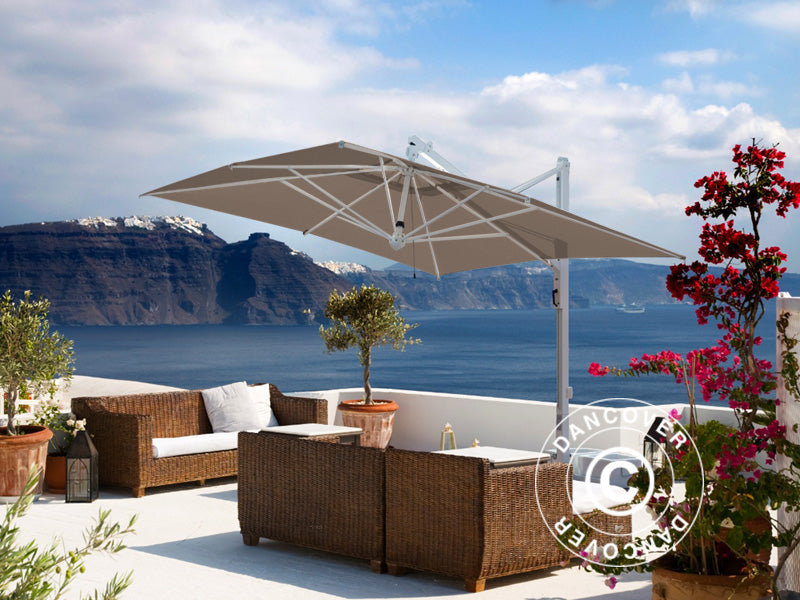 Hængeparasol Galileo White, 3x3m, Grå taupe