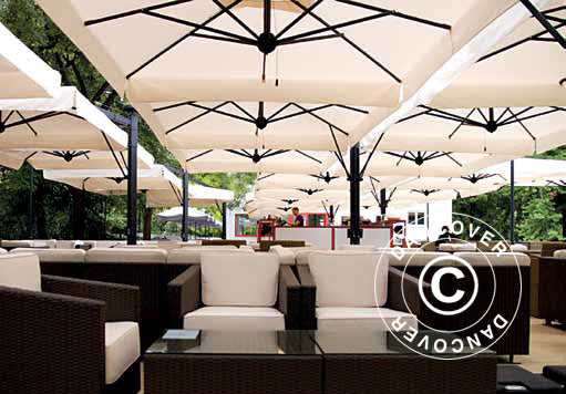 Hængeparasol Alu Poker med frise, 4-dobbelt, 6x6m, Natur