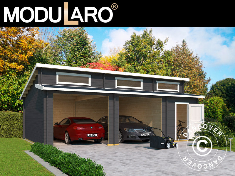 Dobbeltgarage, carport i træ Vaasa, 7,8x5,2x3,21m, 44mm, Mørkegrå