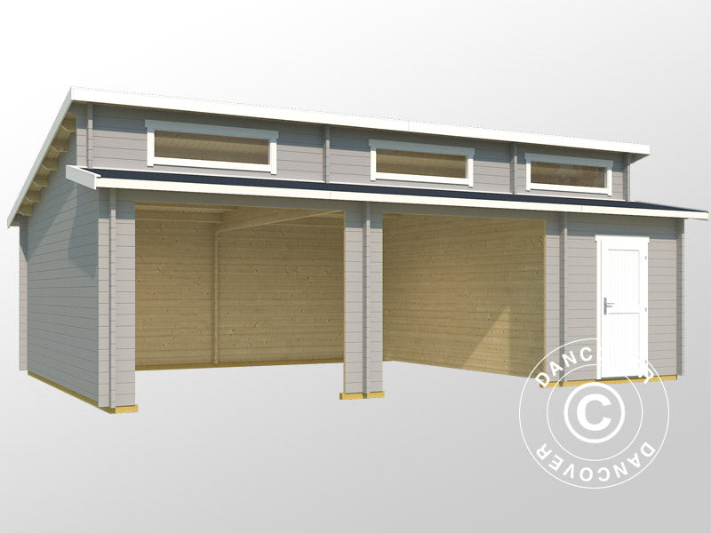 Dobbeltgarage, carport i træ Vaasa, 7,8x5,2x3,21m, 44mm, Lysegrå