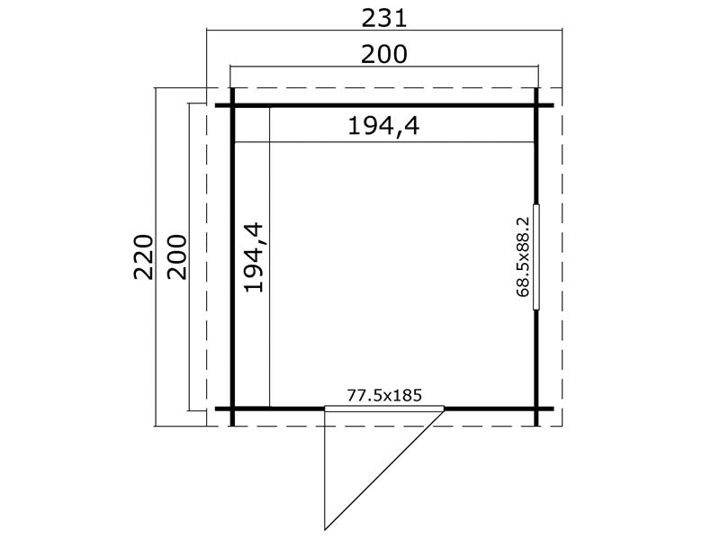 Redskabsskur i træ Lyon 2x2x2,34m, 28mm, 3,78m², Natur