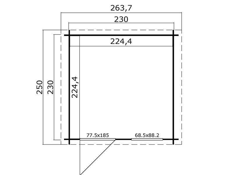 Redskabsskur i træ Lyon 2,3x2,3x2,34m, 28mm, 5,4m², Mørkegrå