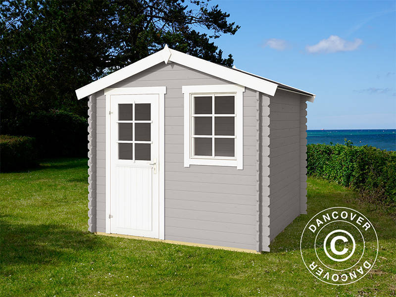 Redskabsskur i træ Lyon 2,3x2,3x2,34m, 28mm, 5,4m², Lysegrå