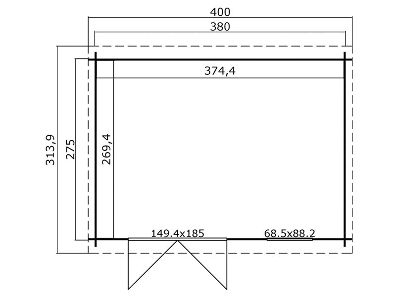Redskabsskur i træ Asker 3,8x2,75x2,11m, 28mm, 10,09m², Lysegrå