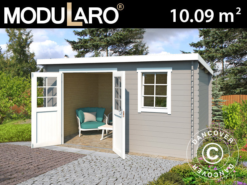 Redskabsskur i træ Asker 3,8x2,75x2,11m, 28mm, 10,09m², Lysegrå